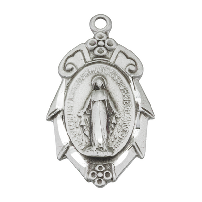 Miraculous Medal Sterling Silver Pendant Necklace - 18 Inch Chain, Made in USA