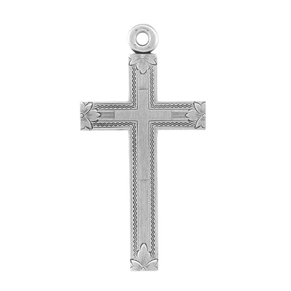 Engraved Cross in Cross Sterling Silver Pendant — 24" Chain, Made in USA, Gift Box
