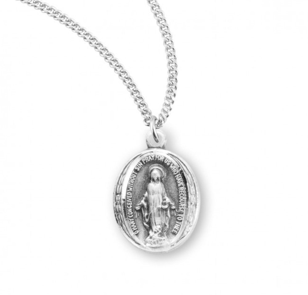 Sterling Silver Oval Miraculous Medal, Catholic Gift, Made in USA