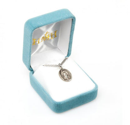 Miraculous Medal Sterling Silver Oval CZ Pendant — 24" Chain, Gift Box Included
