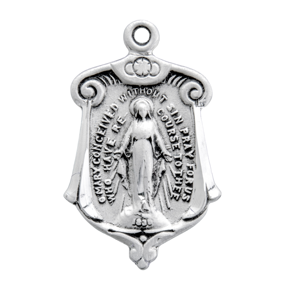 Miraculous Medal Sterling Silver Pendant Necklace - 18 Inch Chain, Made in USA