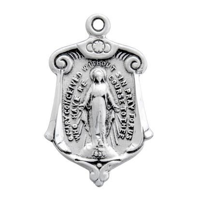 Miraculous Medal Sterling Silver Pendant Necklace - 18 Inch Chain, Made in USA