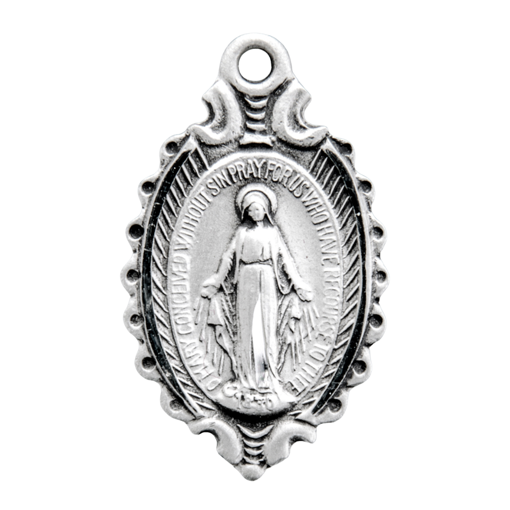 Miraculous Medal Sterling Silver Pendant Necklace - 18 Inch Chain, Made in USA