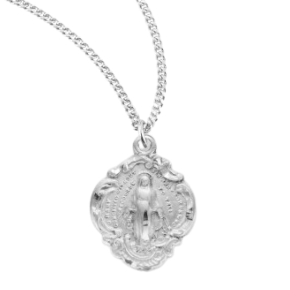 Sterling Silver Fancy Baroque Style Miraculous Medal, Catholic Gift, Made in USA