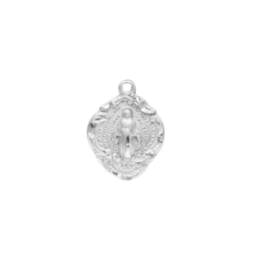 Miraculous Medal Sterling Silver Fancy Baroque Pendant — 18" Chain, Gift Box
