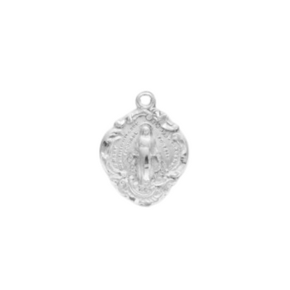 Miraculous Medal Sterling Silver Fancy Baroque Pendant — 18" Chain, Gift Box