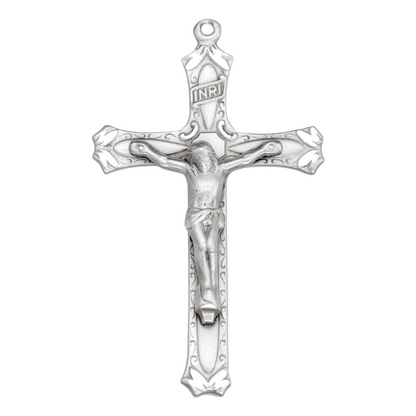 High Relief Crucifix Sterling Silver Pendant — 24" Chain, Made in USA, Gift Box