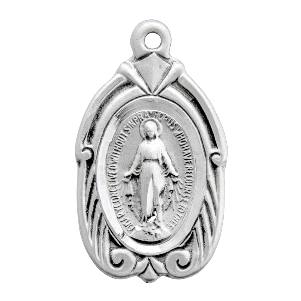 Miraculous Medal Sterling Silver Pendant Necklace - 18 Inch Chain, Made in USA