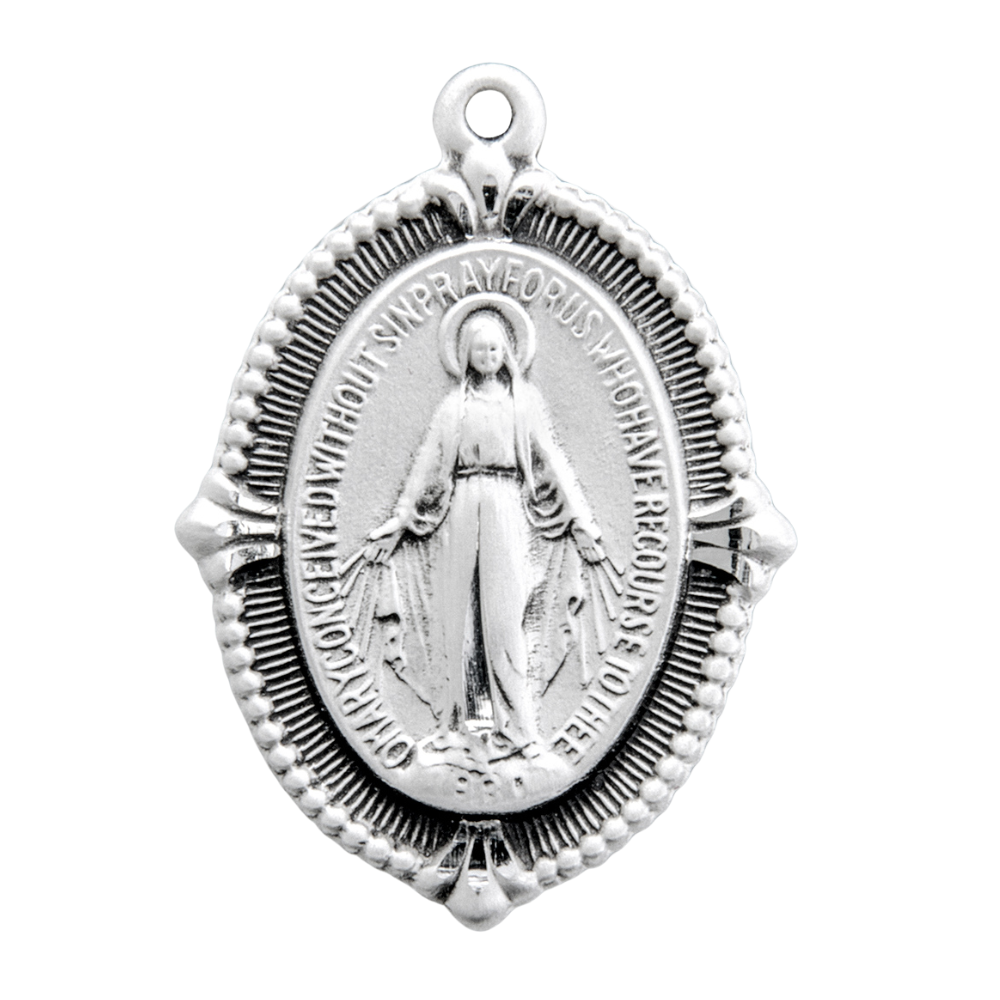 Miraculous Medal Sterling Silver Pendant Necklace - 18 Inch Chain, Made in USA