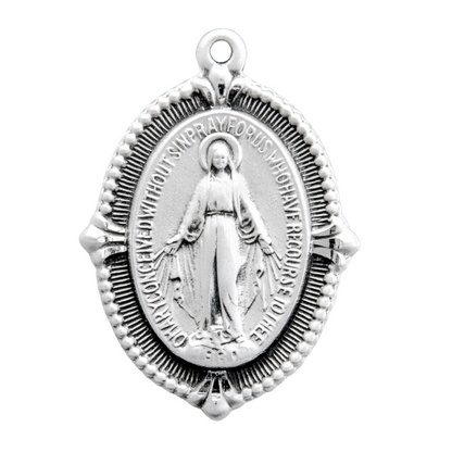 Miraculous Medal Sterling Silver Pendant Necklace - 18 Inch Chain, Made in USA