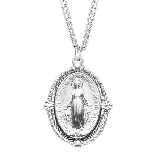 Sterling Silver Oval Miraculous Medal, Catholic Gift, Made in USA