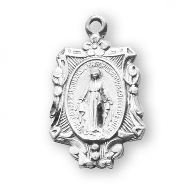 Miraculous Medal Sterling Silver Pendant Necklace - 18 Inch Chain, Made in USA