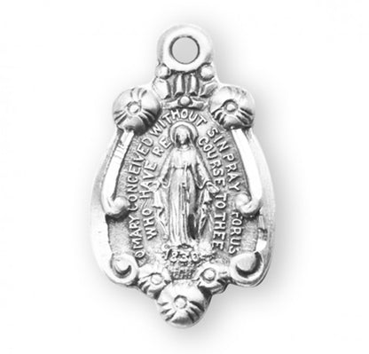 Miraculous Medal Sterling Silver Pendant Necklace - 18 Inch Chain, Made in USA