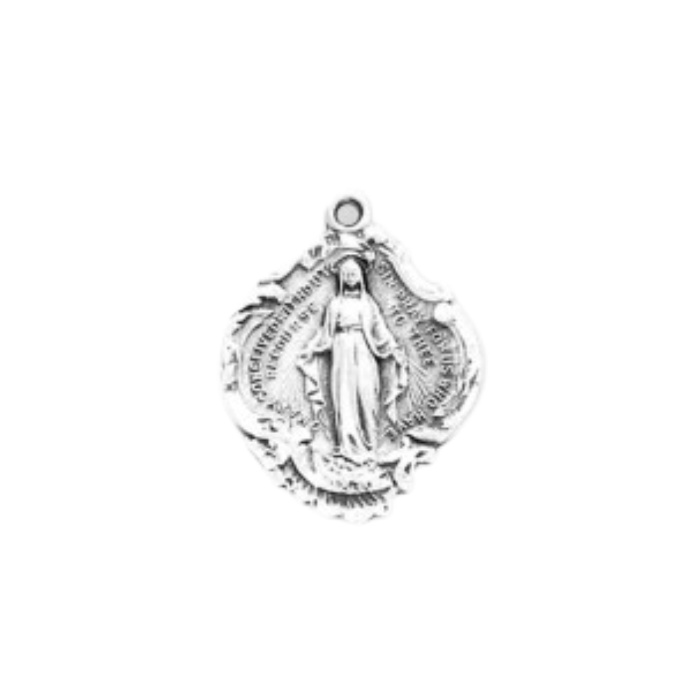 Miraculous Medal Fancy Baroque Sterling Silver Pendant Necklace - 18" Chain