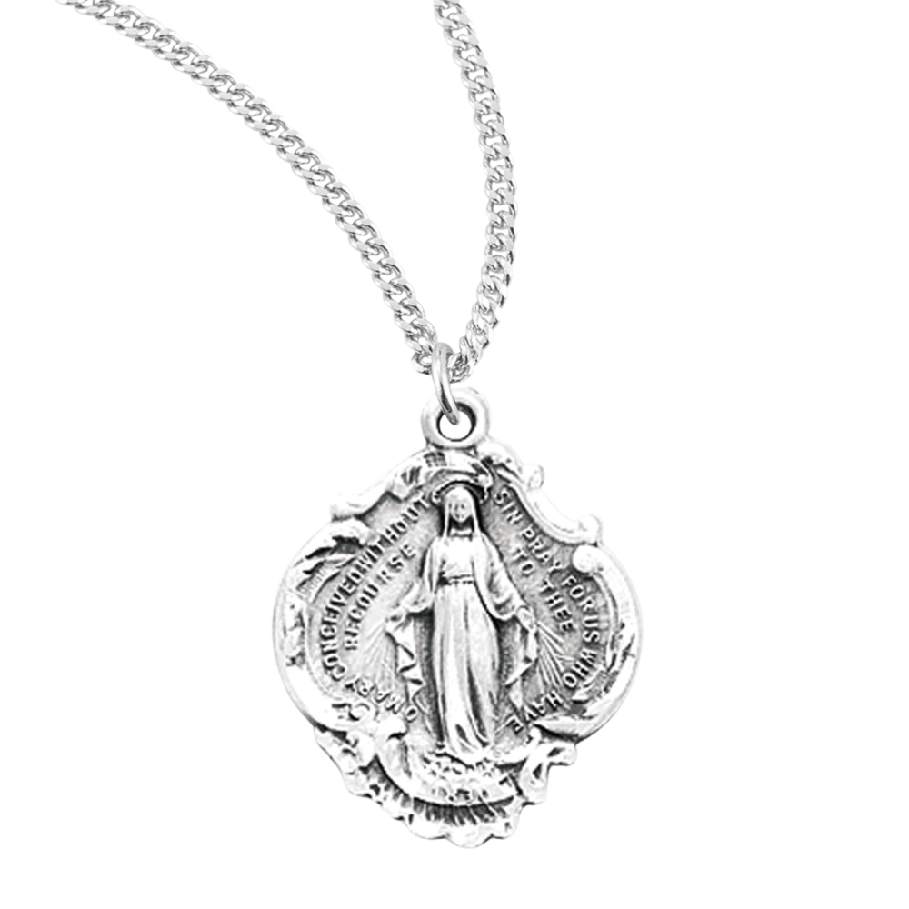 Sterling Silver Fancy Baroque Style Miraculous Medal, Catholic Gift, Made in USA