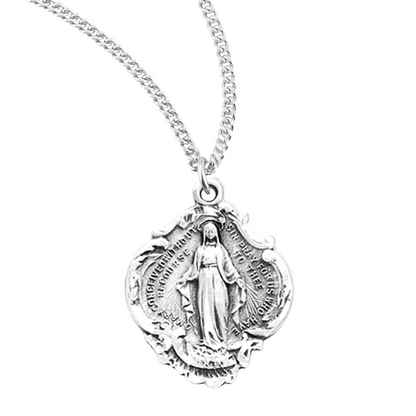 Sterling Silver Fancy Baroque Style Miraculous Medal, Catholic Gift, Made in USA