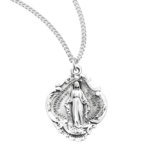 Sterling Silver Fancy Baroque Style Miraculous Medal, Catholic Gift, Made in USA