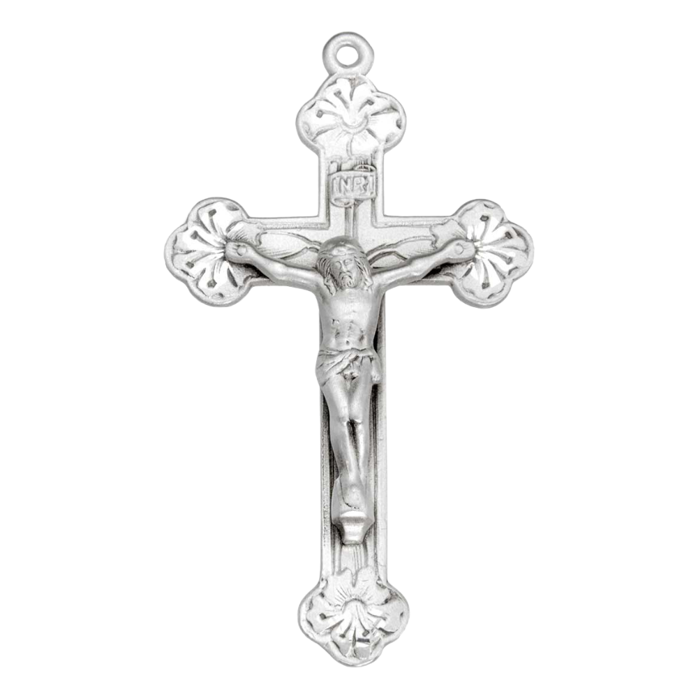Sterling Silver Crucifix with Budded Flower Tips — 24" Chain, Gift Box Included