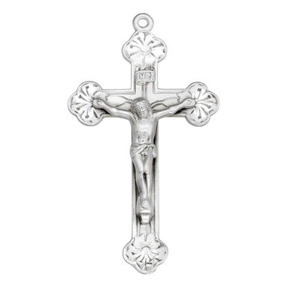 Sterling Silver Crucifix with Budded Flower Tips — 24" Chain, Gift Box Included