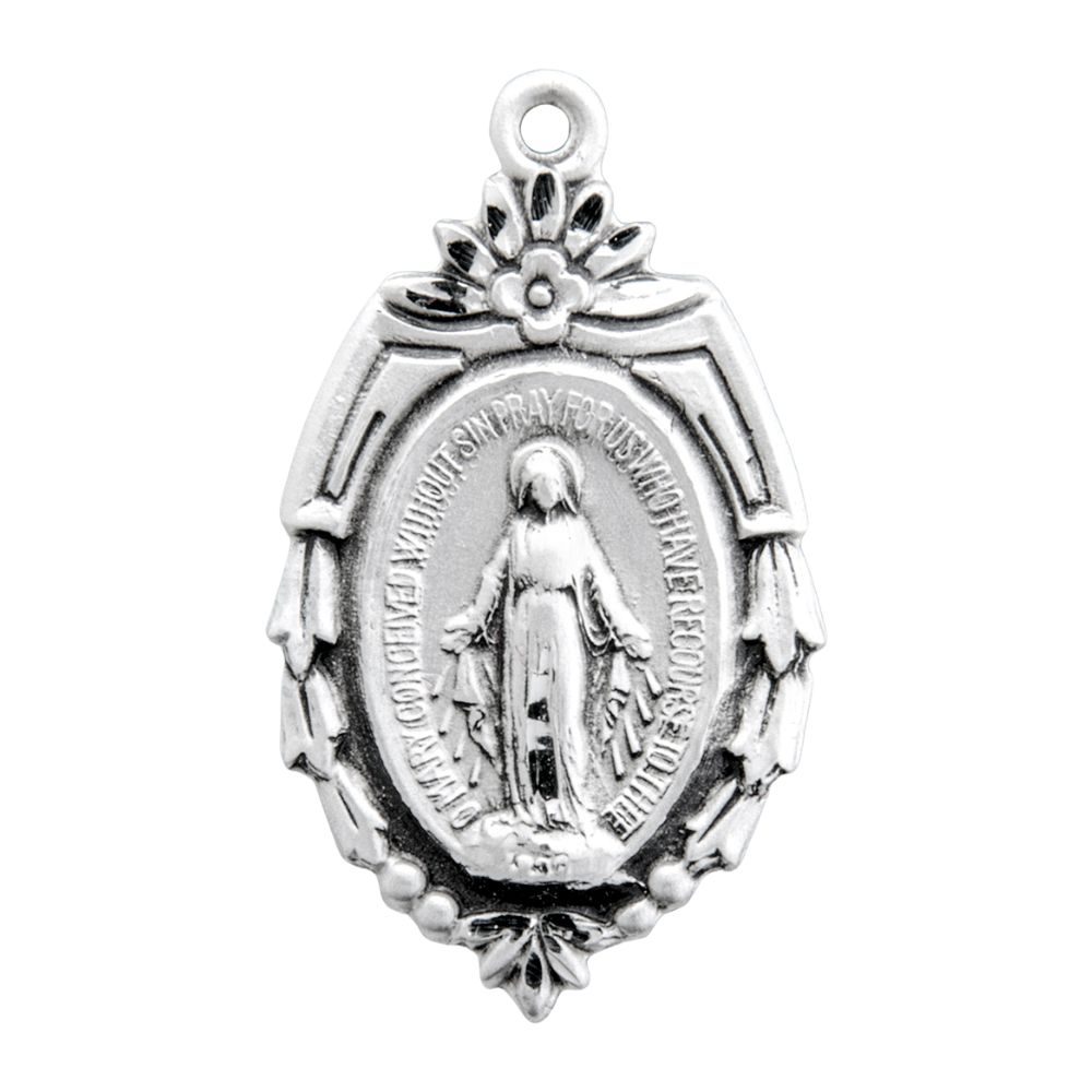 Miraculous Medal Sterling Silver Pendant Necklace - 18 Inch Chain, Made in USA