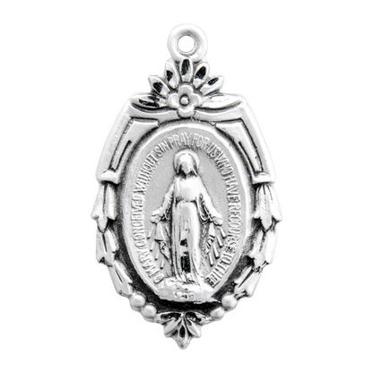 Miraculous Medal Sterling Silver Pendant Necklace - 18 Inch Chain, Made in USA