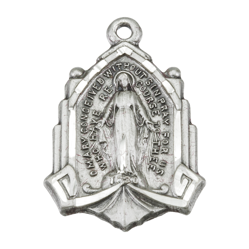 Miraculous Medal Sterling Silver Pendant Necklace - 18 Inch Chain, Made in USA
