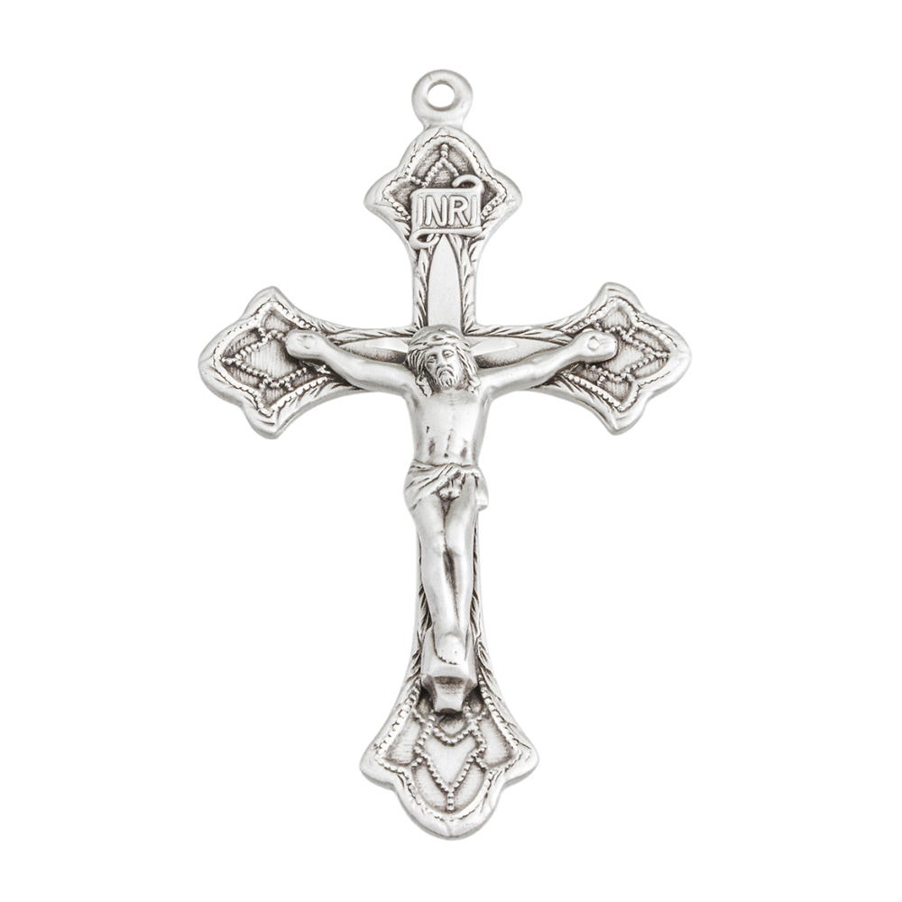 Crucifix Sterling Silver Pendant — 24" Chain, Made in USA, Gift Box Included