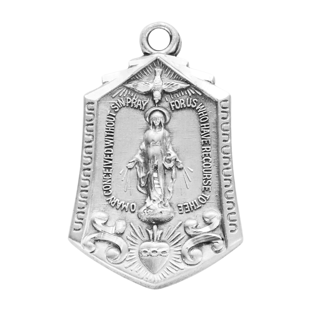 Miraculous Medal Sterling Silver Pendant Necklace - 18 Inch Chain, Made in USA
