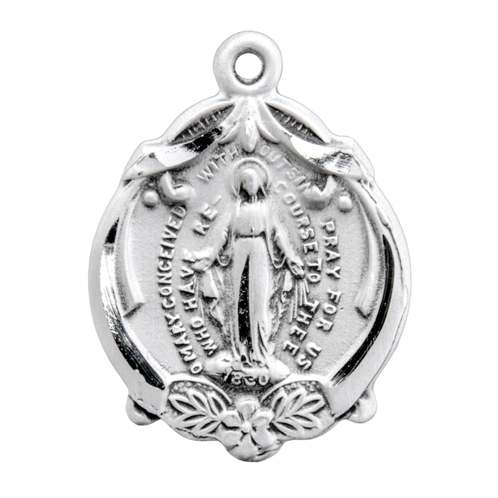 Miraculous Medal Sterling Silver Pendant Necklace - 18 Inch Chain, Made in USA