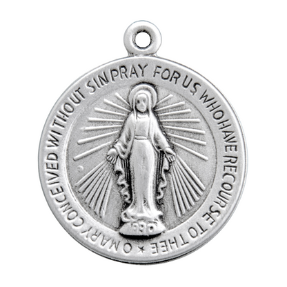 Miraculous Medal Sterling Silver Round Pendant — 18" Chain, Gift Box Included