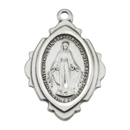 Miraculous Medal Sterling Silver Pendant Necklace - 18 Inch Chain, Made in USA