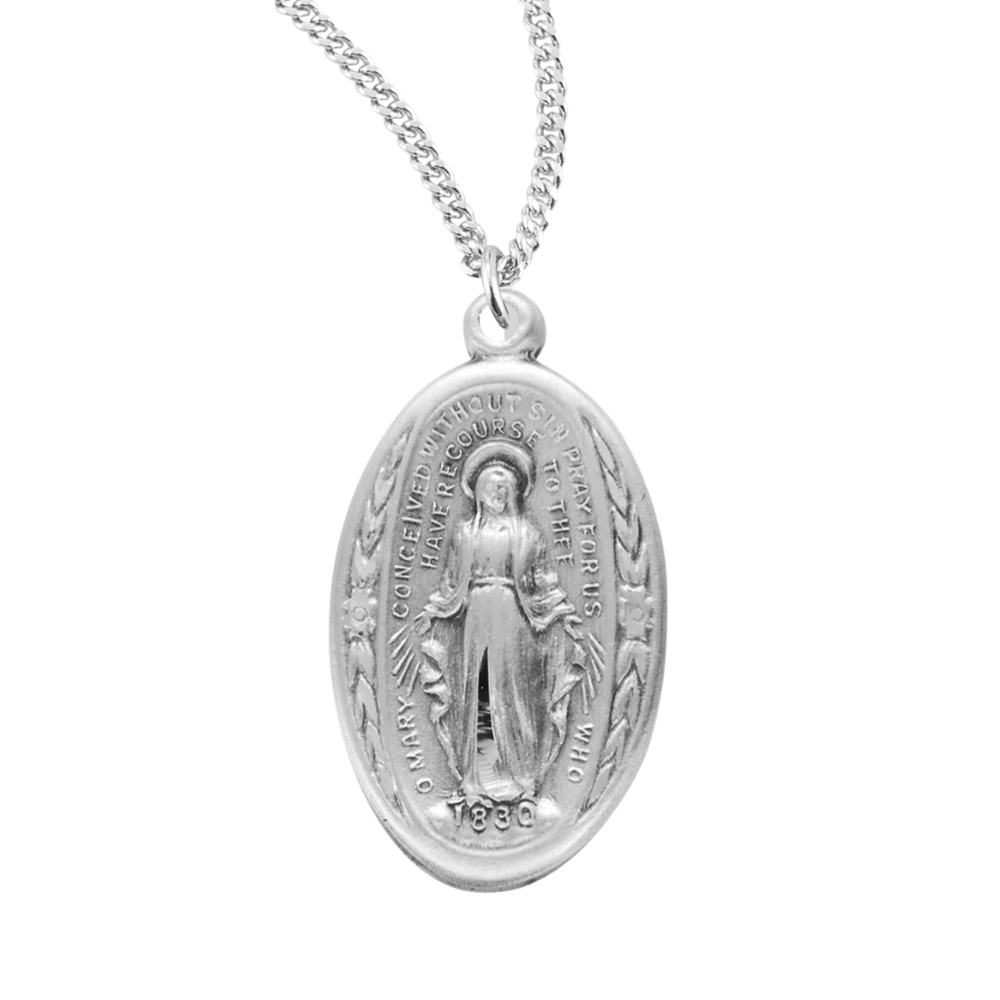 Sterling Silver Oval Miraculous Medal, Catholic Gift, Made in USA
