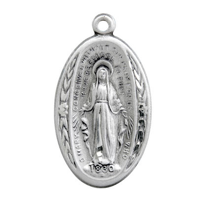 Miraculous Medal Sterling Silver Oval Pendant — 18" Chain, Gift Box Included