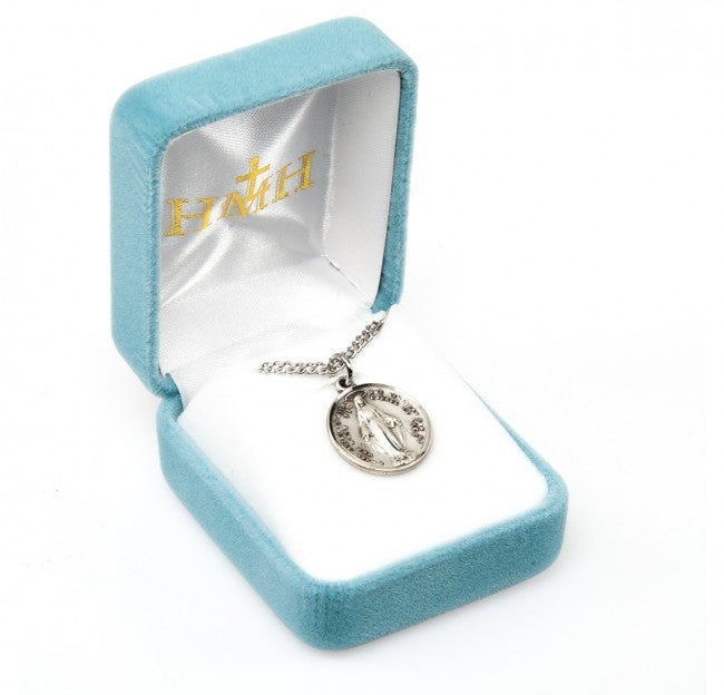 Miraculous Medal Pink Enameled Sterling Silver Pendant — 18" Chain, Gift Box