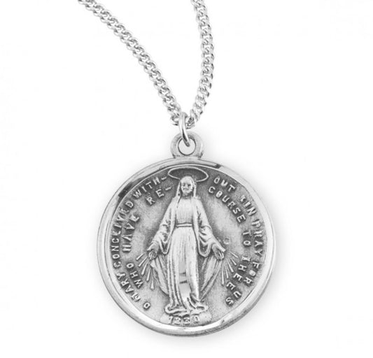 Sterling Silver Oval Miraculous Pink Cubic Zirconia CZ Pendant, Catholic Gift, Made in USA