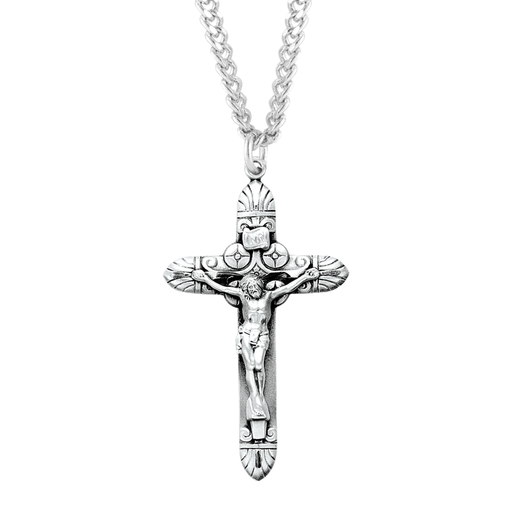 Tapered Art Deco Sterling Silver Crucifix, Catholic Gift, Made in USA