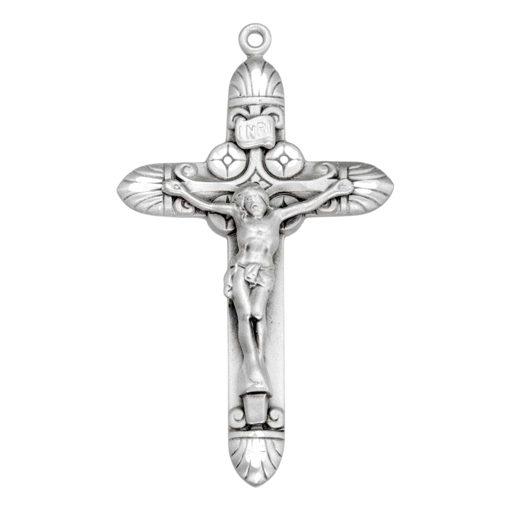 Tapered Art Deco Crucifix Sterling Silver Necklace — 24" Chain, Gift Box
