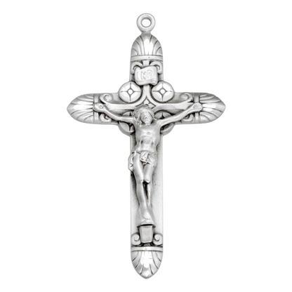 Tapered Art Deco Crucifix Sterling Silver Necklace — 24" Chain, Gift Box