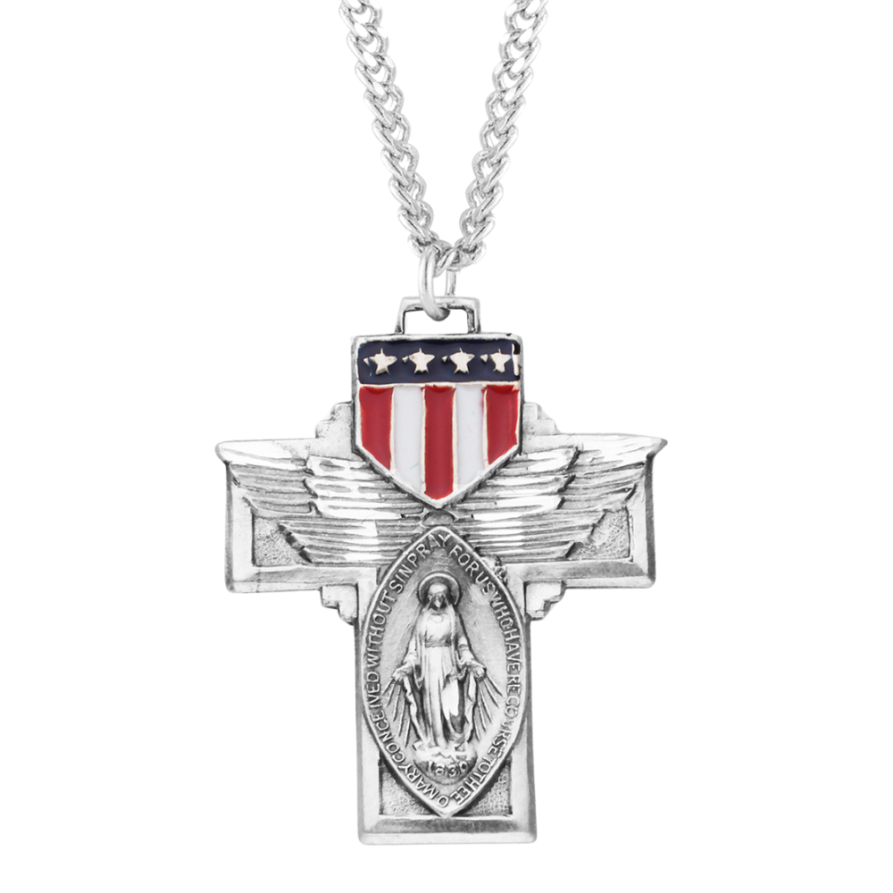 Military "Winged" Sterling Silver Miraculous Medal, Catholic Gift, Made in USA