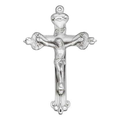 Sacred Hearts Crucifix Sterling Silver Pendant — 24" Chain, Gift Box Included