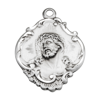 Crown of Thorns Sterling Silver Fancy Baroque Medal — 24" Chain, USA Made