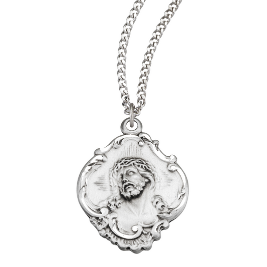 Sterling Silver Fancy Baroque Style "Crown of Thorns" Medal, Catholic Gift, Made in USA