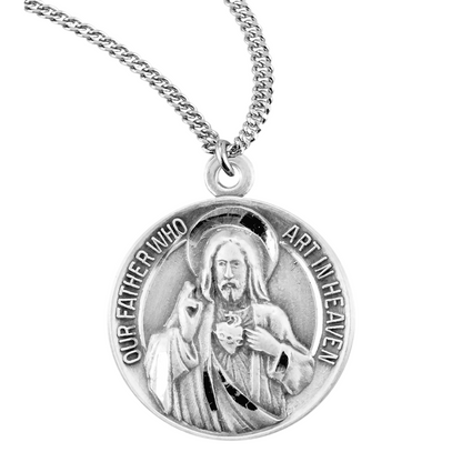 Our Father/Hail Mary Round Sterling Silver Medal, Catholic Gift, Made in USA