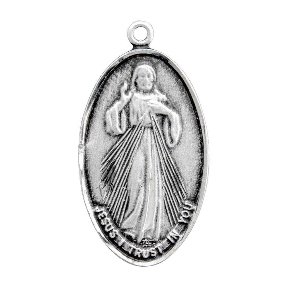 Divine Mercy Saint Faustina Sterling Silver Medal Pendant — 18" Chain, Gift Box