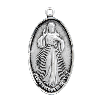 Divine Mercy Saint Faustina Sterling Silver Medal Pendant — 18" Chain, Gift Box