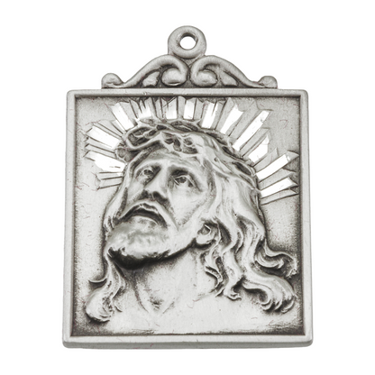 Crown of Thorns Sterling Silver Square Medal Pendant Necklace - 24 Inch Chain