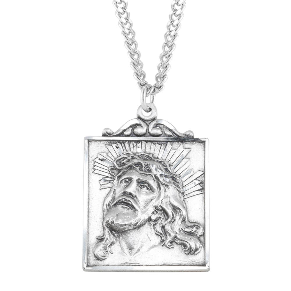 Sterling Silver Square "Crown of Thorns" Medal, Catholic Gift, Made in USA