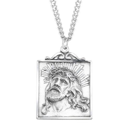 Sterling Silver Square "Crown of Thorns" Medal, Catholic Gift, Made in USA