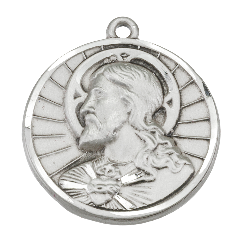 Sacred Heart of Jesus Sterling Silver Scapular Medal — 24" Chain, Made in USA