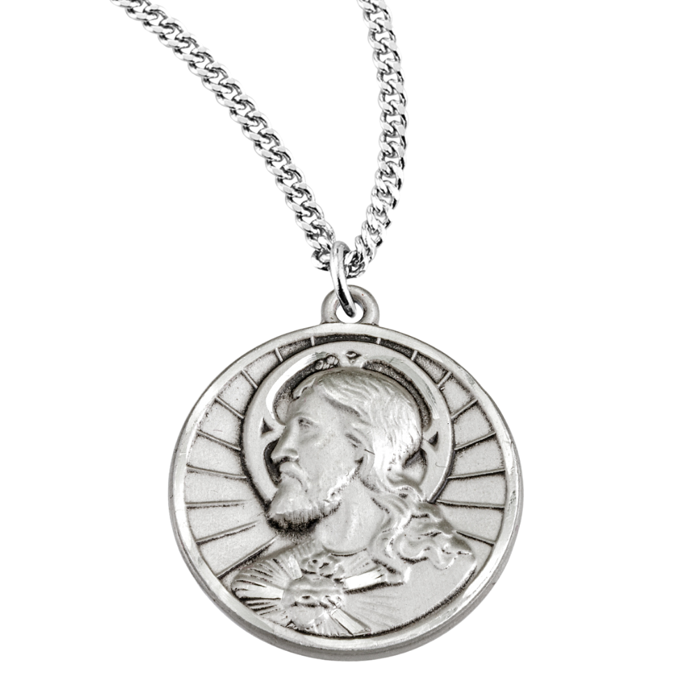 Sterling Silver Scapular Sacred Heart of Jesus Medal, Catholic Gift, Made in USA